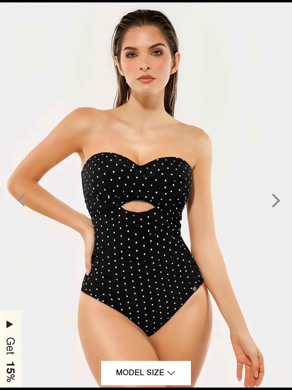 Popilush Medium Polka Dot Black One-Piece Swimwear with Front Cutout